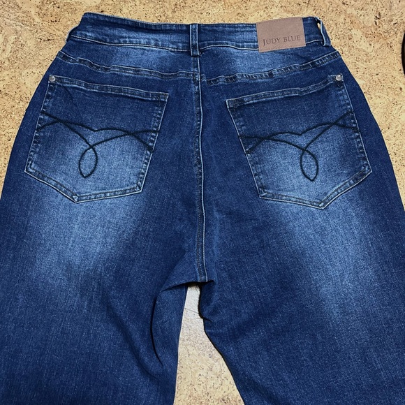 Judy Blue High Waist Exposed Button Fly Straight Jeans NWT In Dark Wash Sz 7/28 - Picture 6 of 15